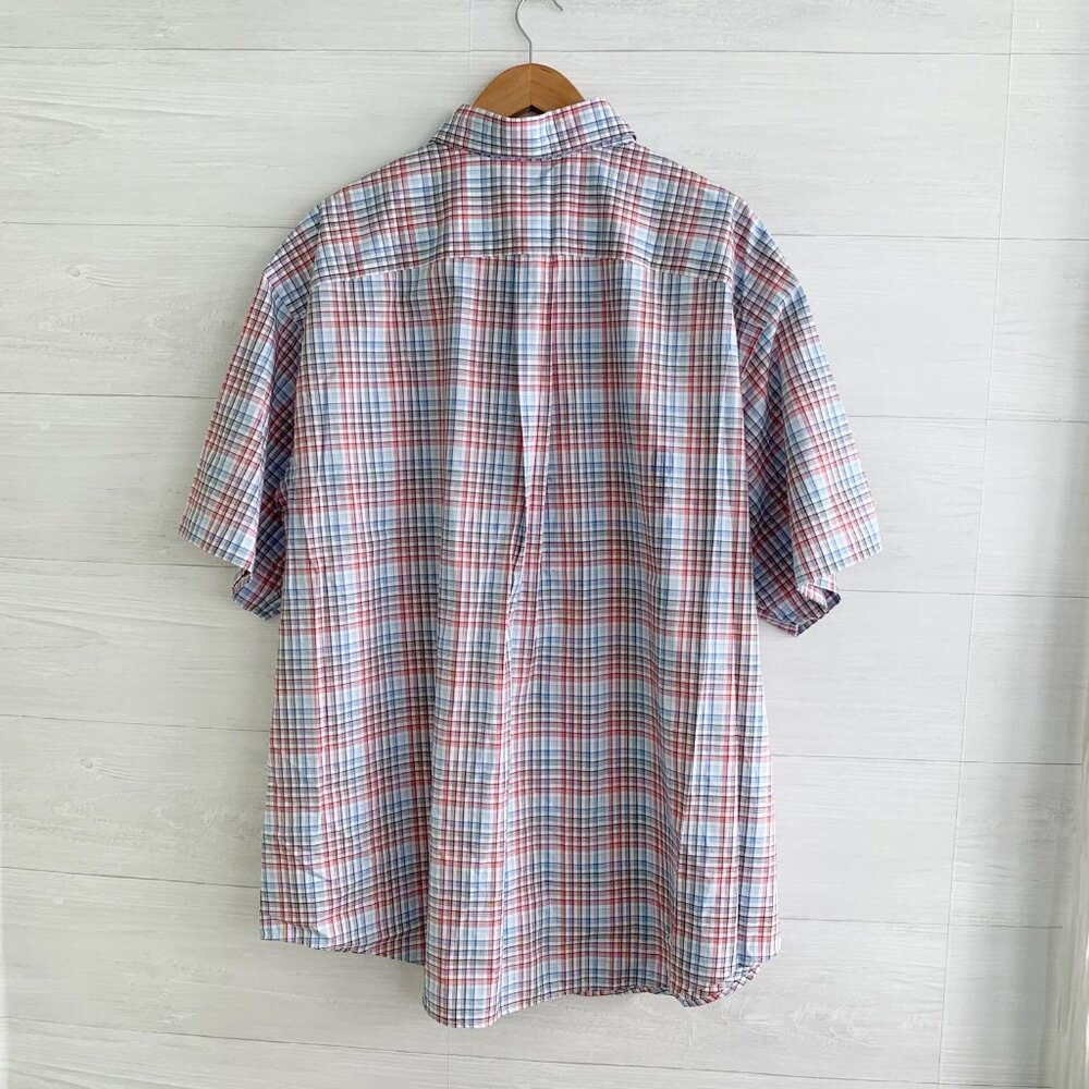 NWT Roundtree & Yorke - Blue red plaid short sleeve button up shirt, 2X - Picture 4 of 5